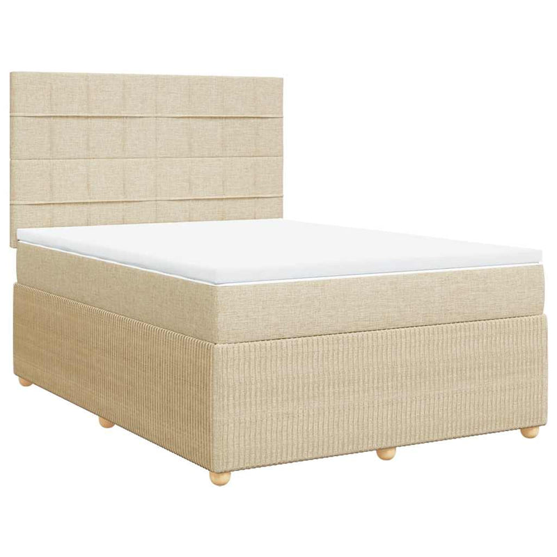 Pat box spring cu saltea, crem, 140x200 cm, textil