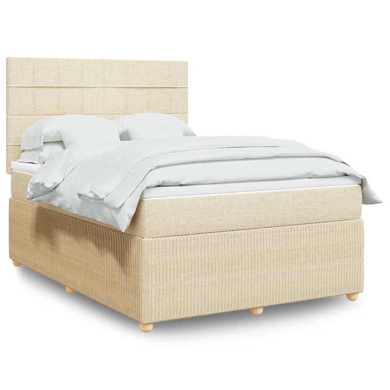 Pat box spring cu saltea, crem, 140x200 cm, textil