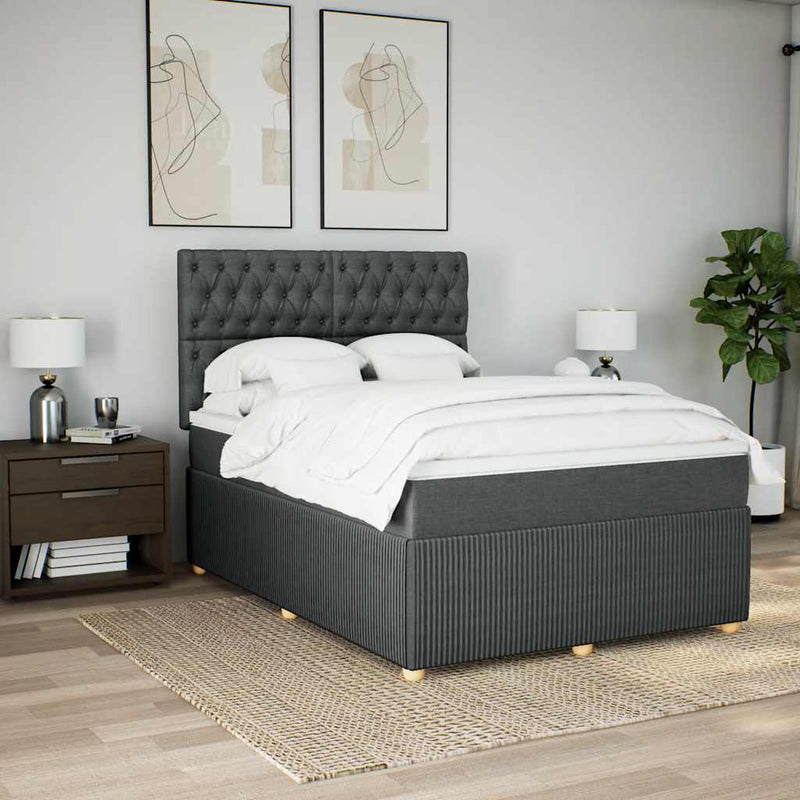 Pat box spring cu saltea, gri închis, 140x190 cm, textil