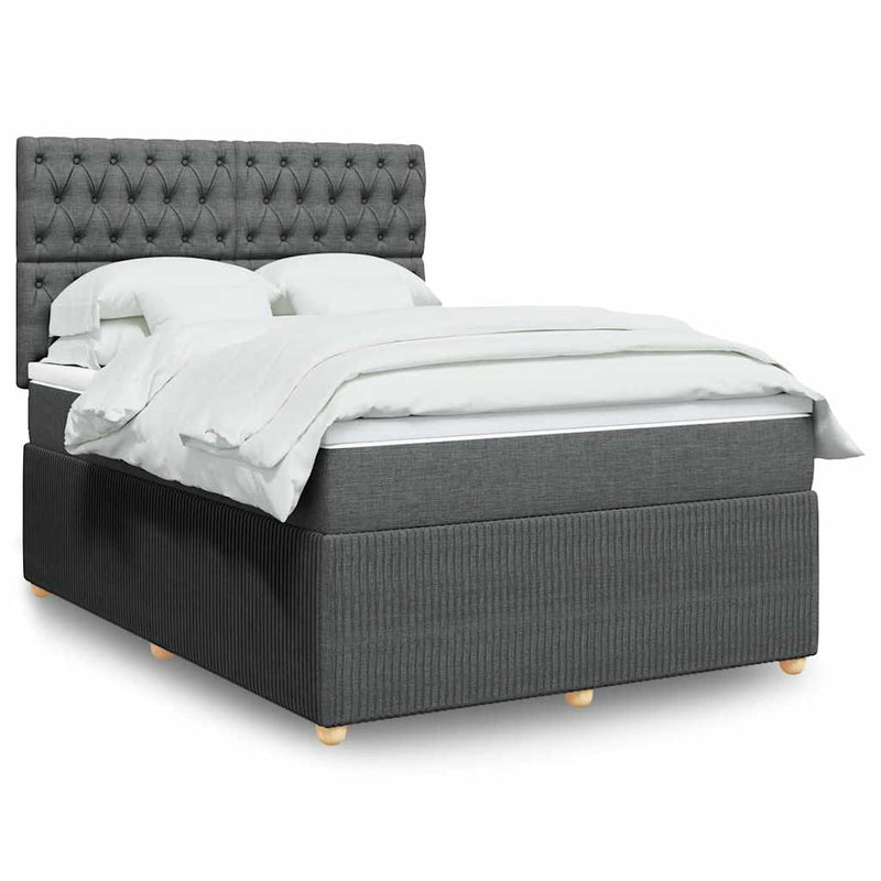 Pat box spring cu saltea, gri închis, 140x190 cm, textil