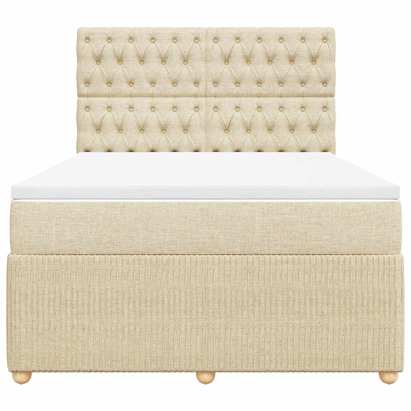 Pat box spring cu saltea, crem, 140x200 cm, textil