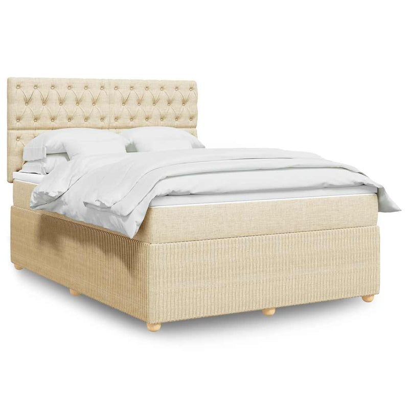 Pat box spring cu saltea, crem, 140x200 cm, textil