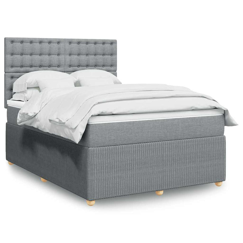 Pat box spring cu saltea, gri deschis, 140x190 cm, textil