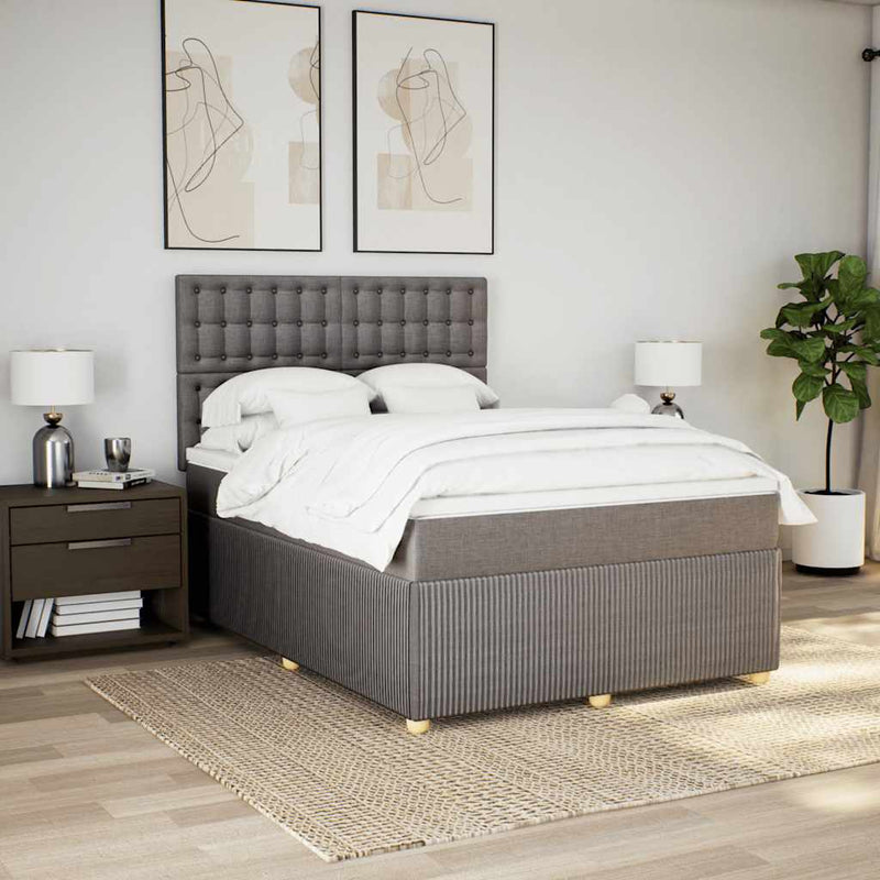 Pat box spring cu saltea, gri taupe, 140x200 cm, textil