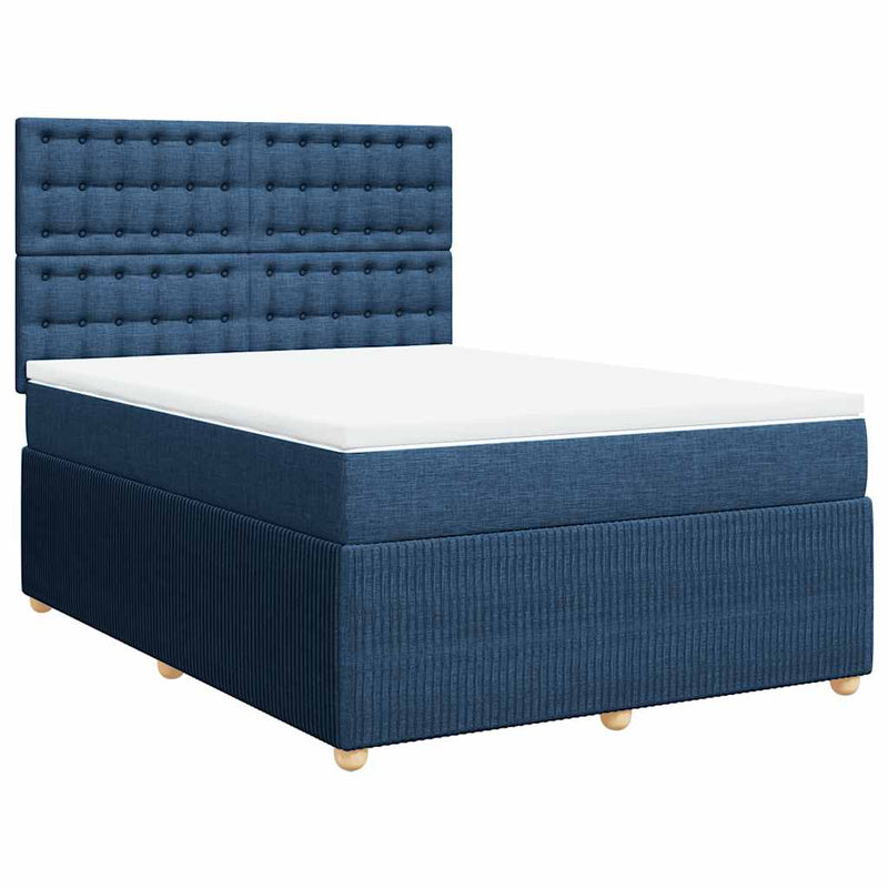 Pat box spring cu saltea, albastru, 140x200 cm, textil