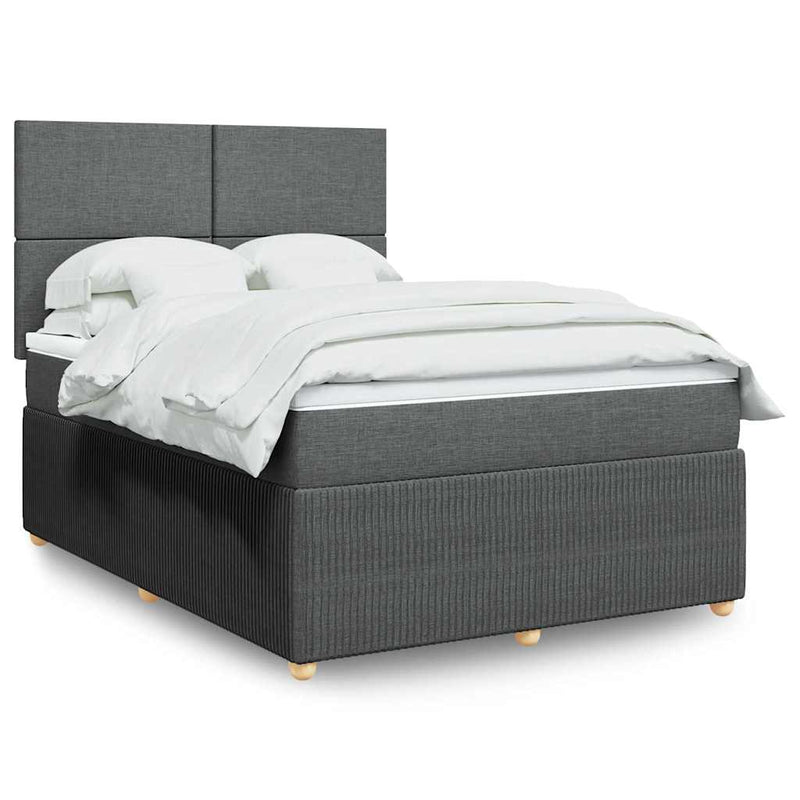 Pat box spring cu saltea, gri închis, 140x200 cm, textil