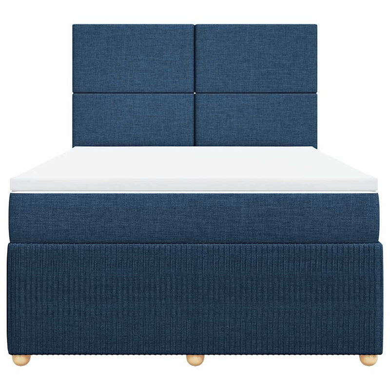 Pat continental cu saltea, albastru, 140x200cm, material textil