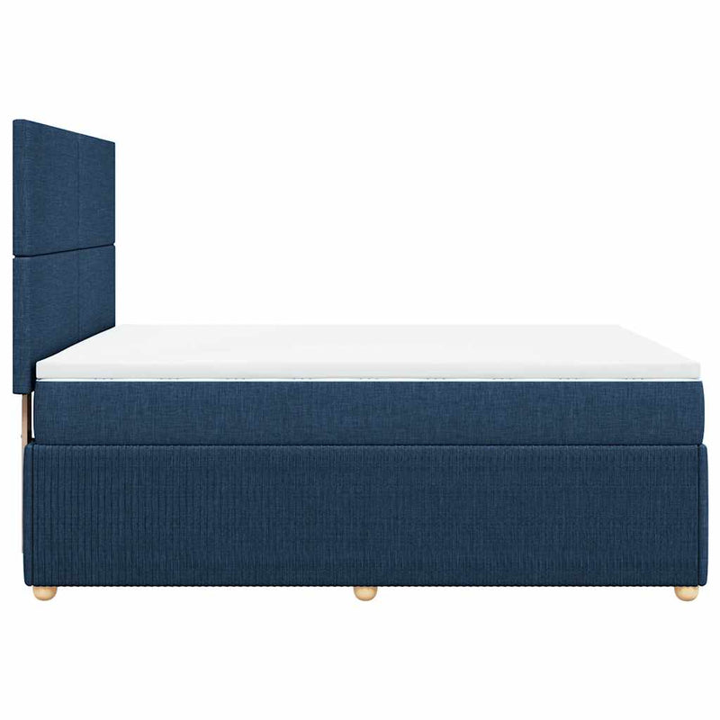 Pat continental cu saltea, albastru, 140x200cm, material textil