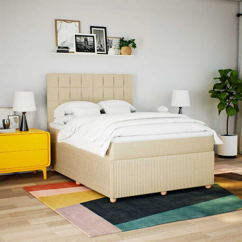 Pat continental cu saltea, crem, 140x200 cm, material textil