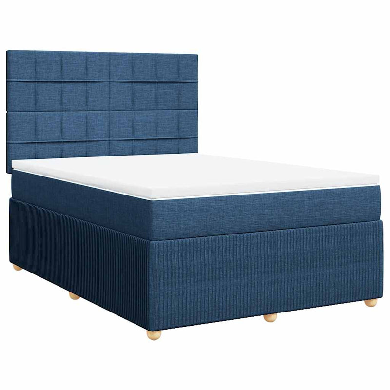 Pat continental cu saltea, albastru, 140x200cm, material textil