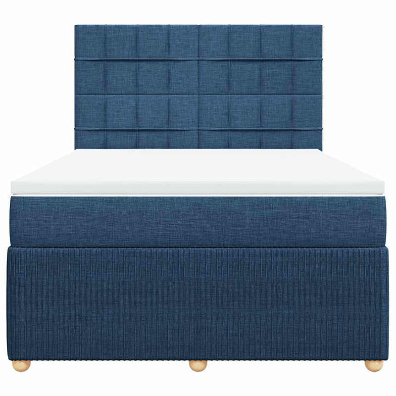 Pat continental cu saltea, albastru, 140x200cm, material textil