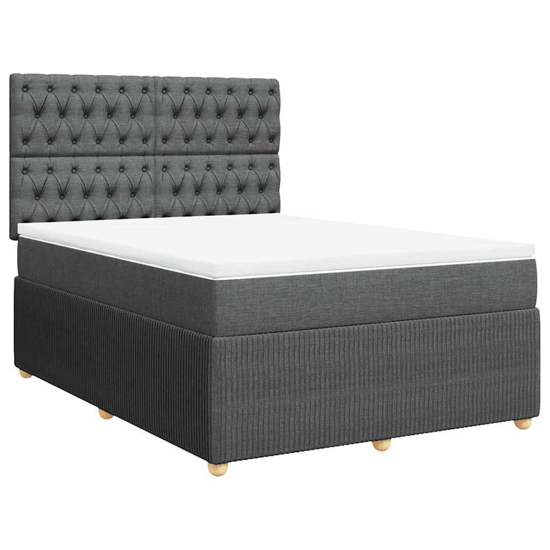 Pat box spring cu saltea, gri închis, 140x200 cm, textil