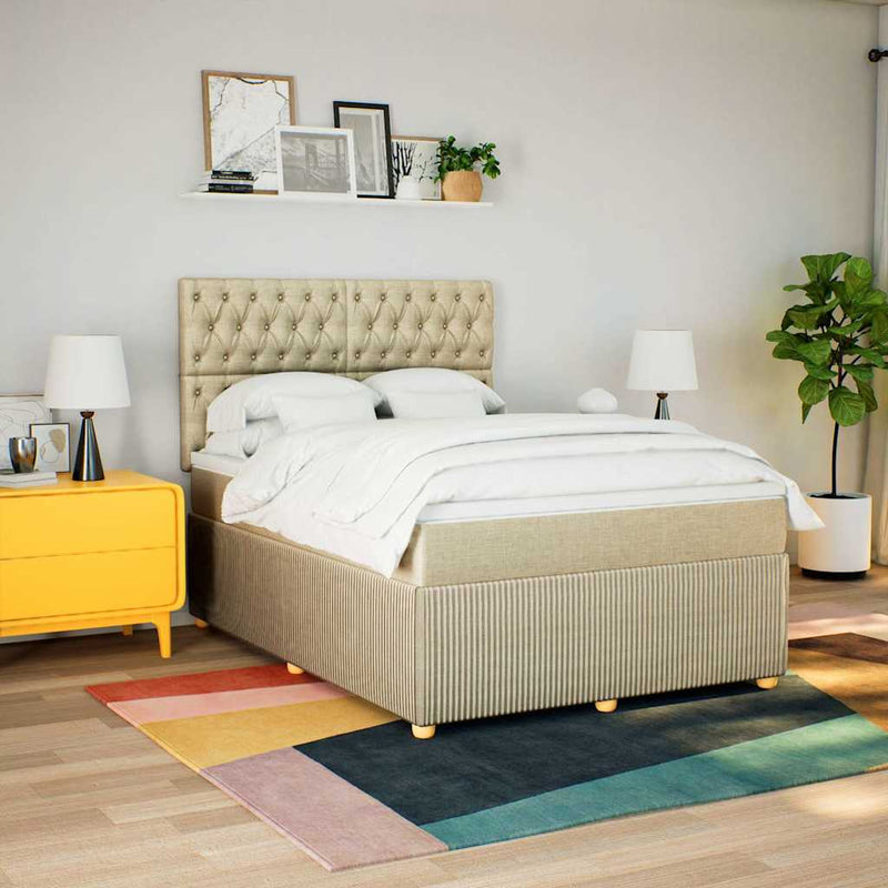 Pat continental cu saltea, crem, 140x200 cm, material textil