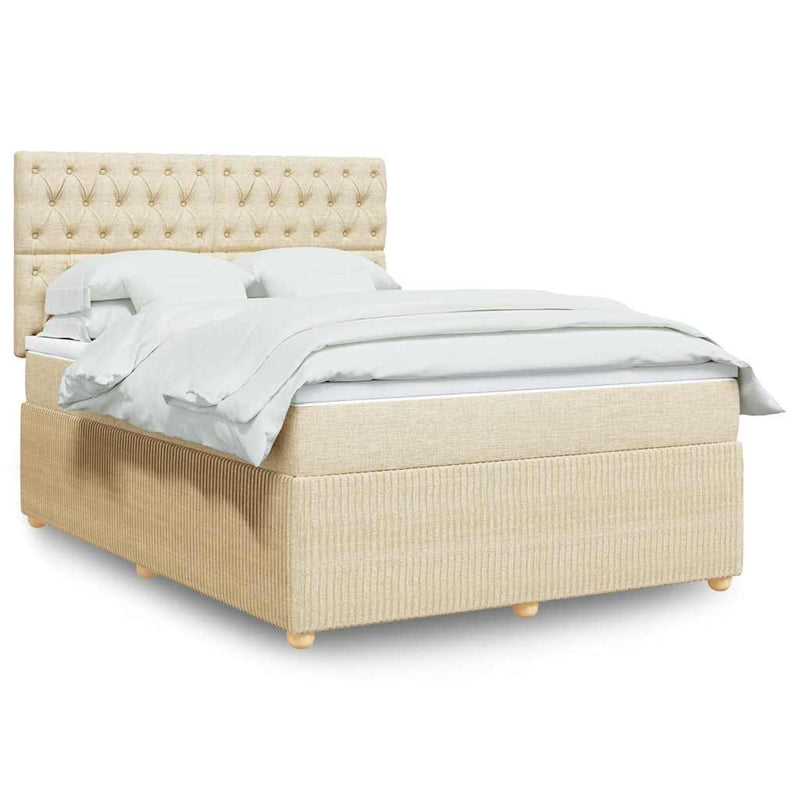 Pat continental cu saltea, crem, 140x200 cm, material textil
