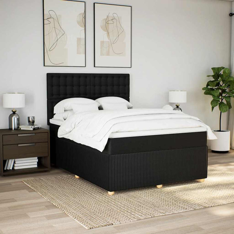 Pat box spring cu saltea, negru, 140x200 cm, textil