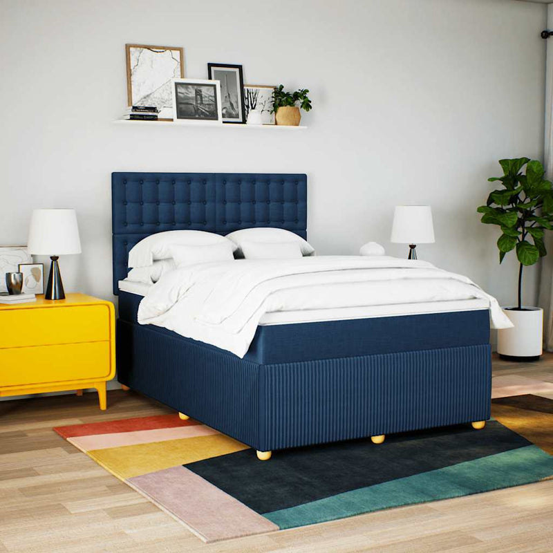 Pat continental cu saltea, albastru, 140x200cm, material textil