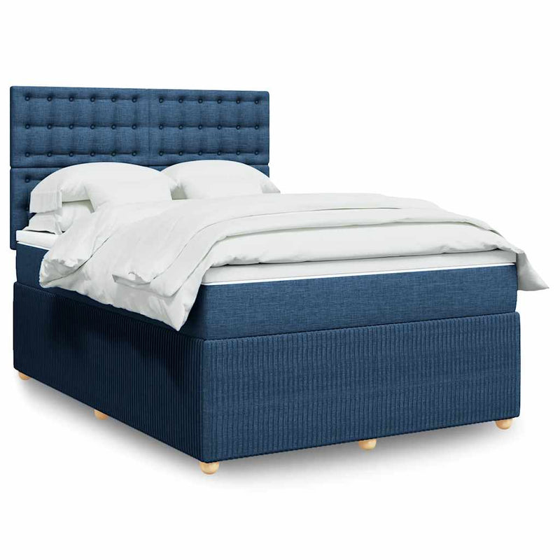 Pat continental cu saltea, albastru, 140x200cm, material textil