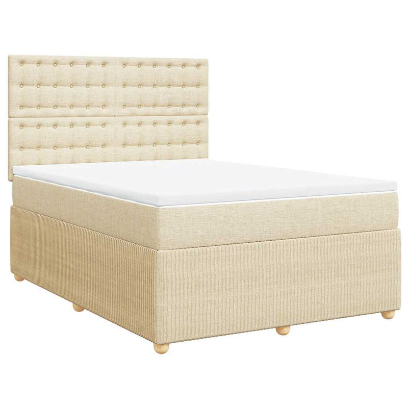 Pat box spring cu saltea, crem, 160x200 cm, material textil