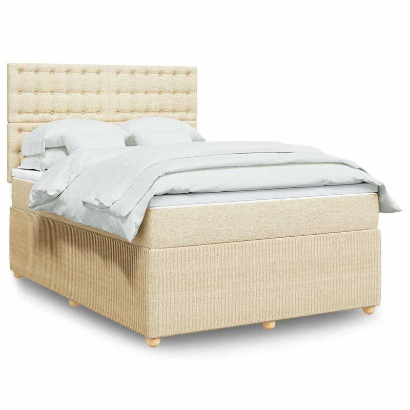 Pat box spring cu saltea, crem, 160x200 cm, material textil