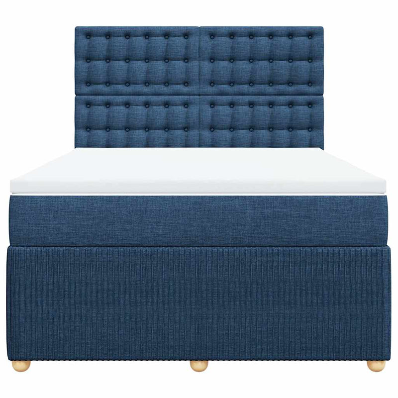 Pat continental cu saltea, albastru, 160x200cm, material textil