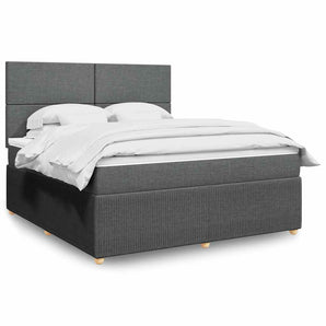 Pat box spring cu saltea, gri închis, 180x200 cm, textil