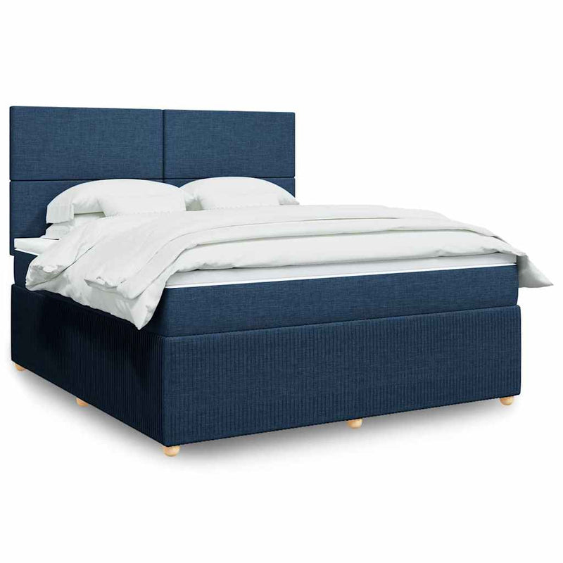 Pat box spring cu saltea, albastru, 180x200 cm, material textil