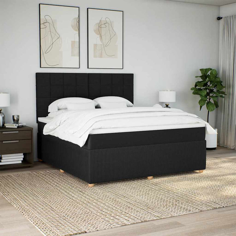 Pat box spring cu saltea, negru, 180x200 cm, catifea