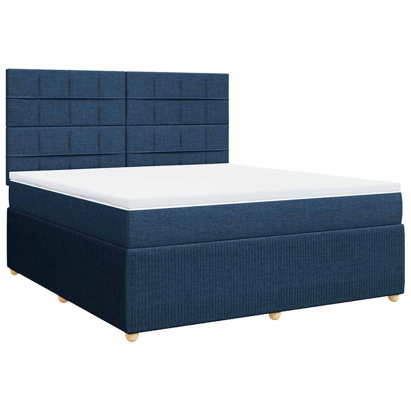 Pat box spring cu saltea, albastru, 180x200 cm, material textil