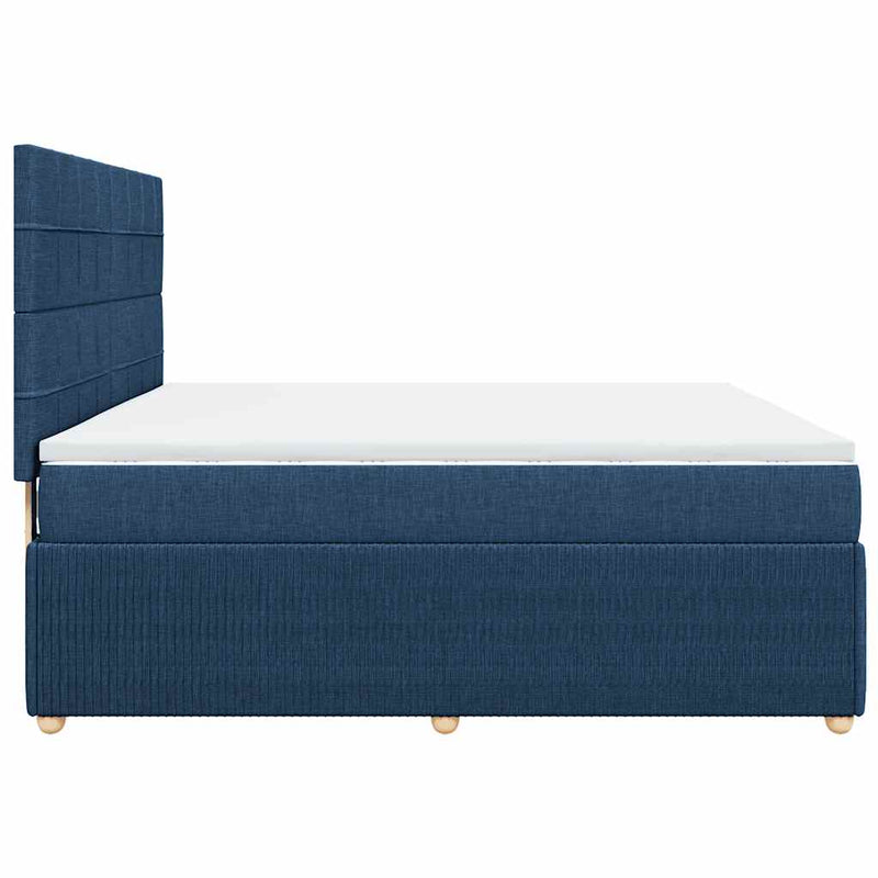 Pat box spring cu saltea, albastru, 180x200 cm, material textil