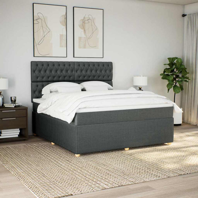 Pat box spring cu saltea, gri închis, 180x200 cm, textil