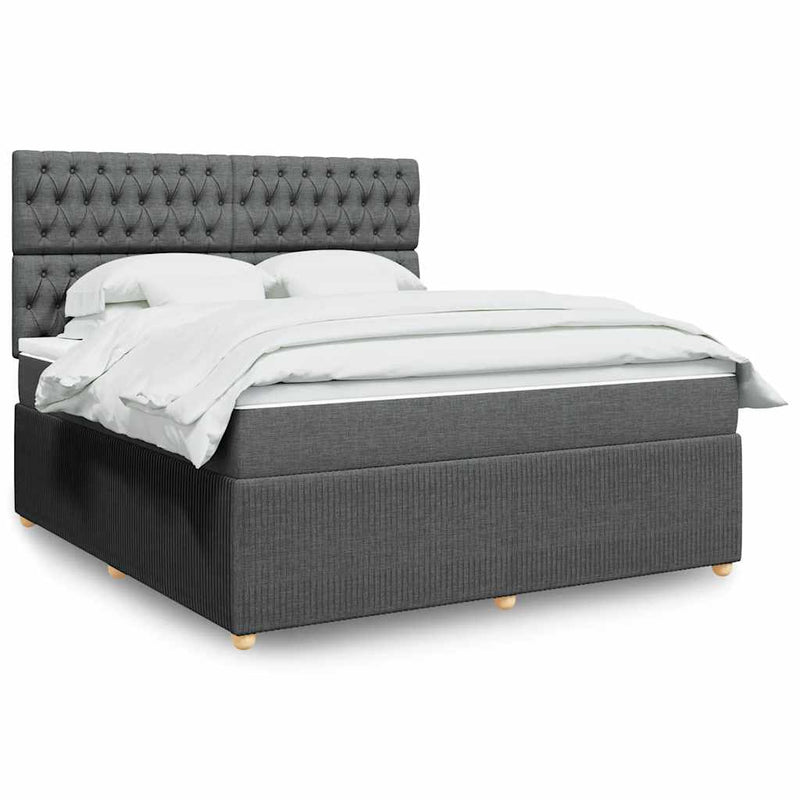 Pat box spring cu saltea, gri închis, 180x200 cm, textil