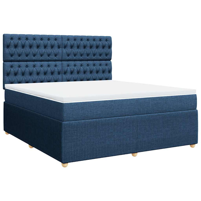Pat box spring cu saltea, albastru, 180x200 cm, material textil