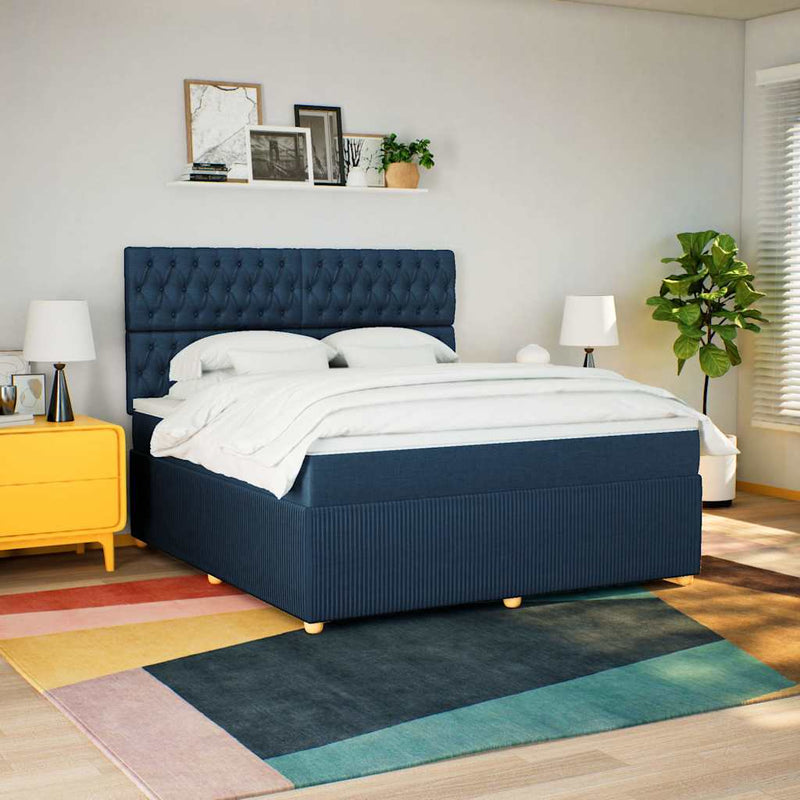 Pat box spring cu saltea, albastru, 180x200 cm, material textil