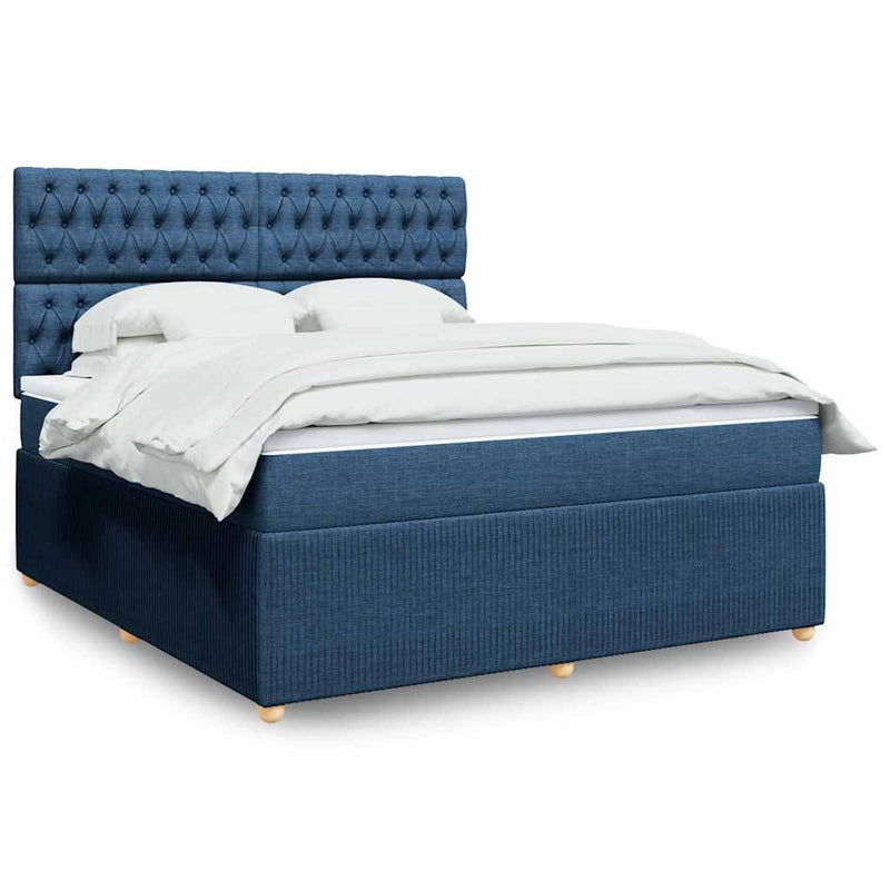 Pat box spring cu saltea, albastru, 180x200 cm, material textil