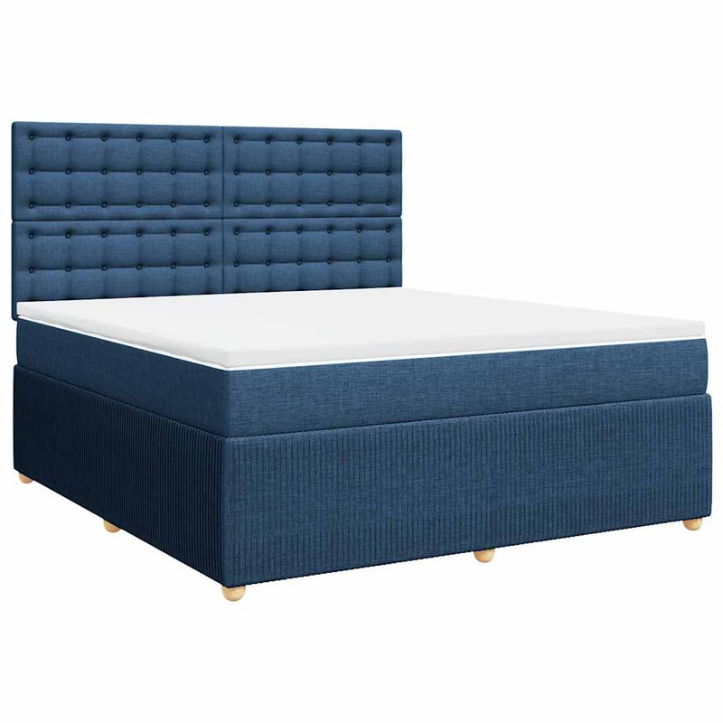 Pat box spring cu saltea, albastru, 180x200 cm, material textil