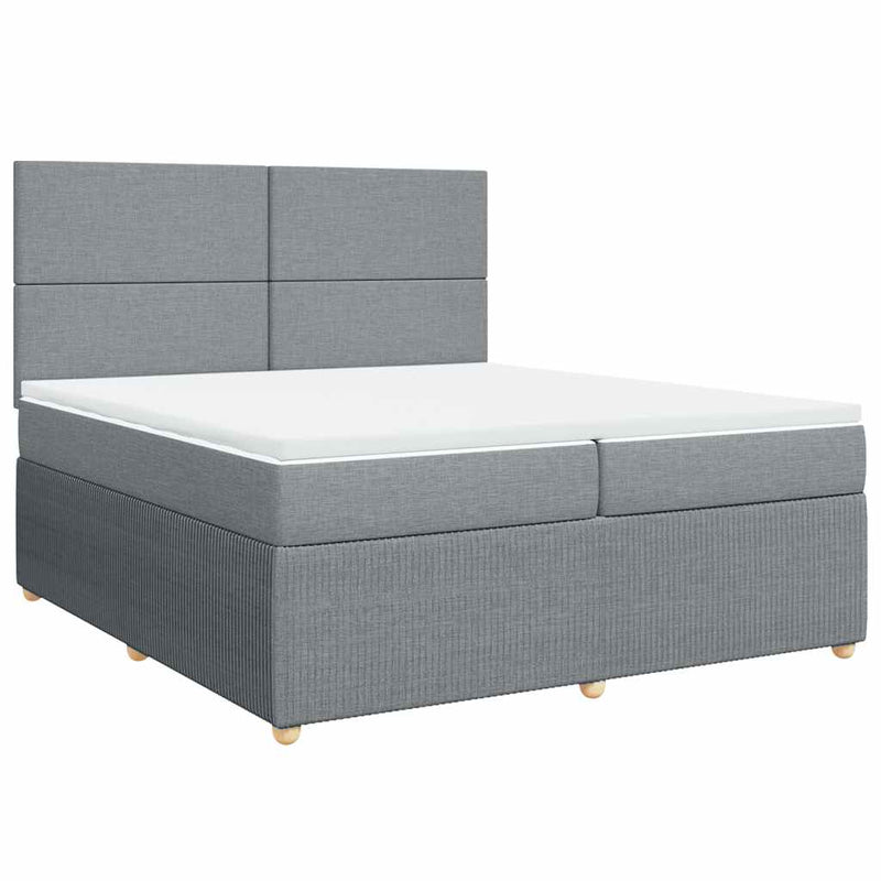 Pat box spring cu saltea, gri deschis, 200x200 cm, textil