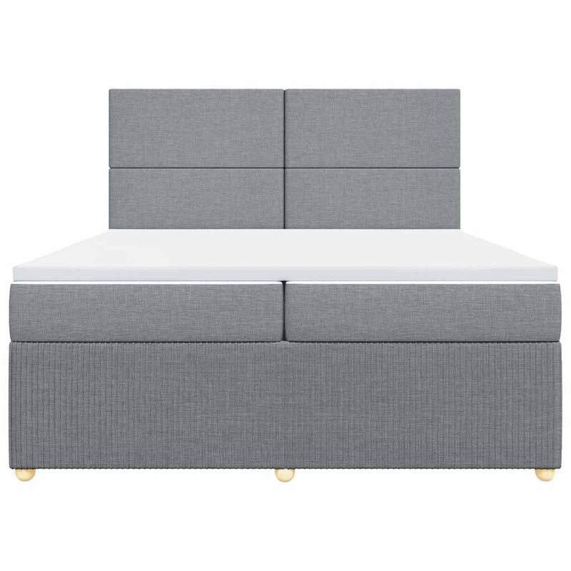 Pat box spring cu saltea, gri deschis, 200x200 cm, textil