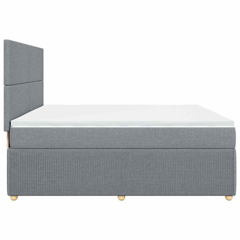 Pat box spring cu saltea, gri deschis, 200x200 cm, textil