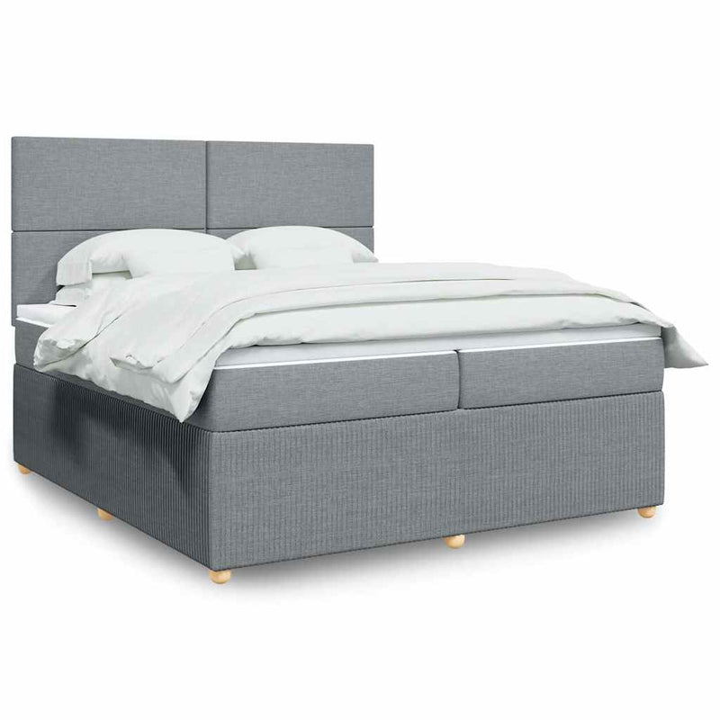 Pat box spring cu saltea, gri deschis, 200x200 cm, textil