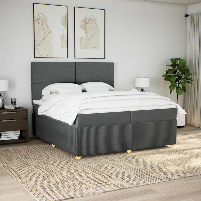 Pat box spring cu saltea, gri închis, 200x200 cm, textil