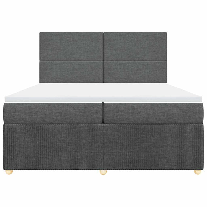 Pat box spring cu saltea, gri închis, 200x200 cm, textil