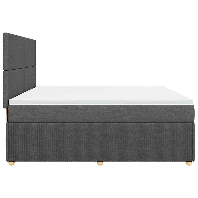 Pat box spring cu saltea, gri închis, 200x200 cm, textil