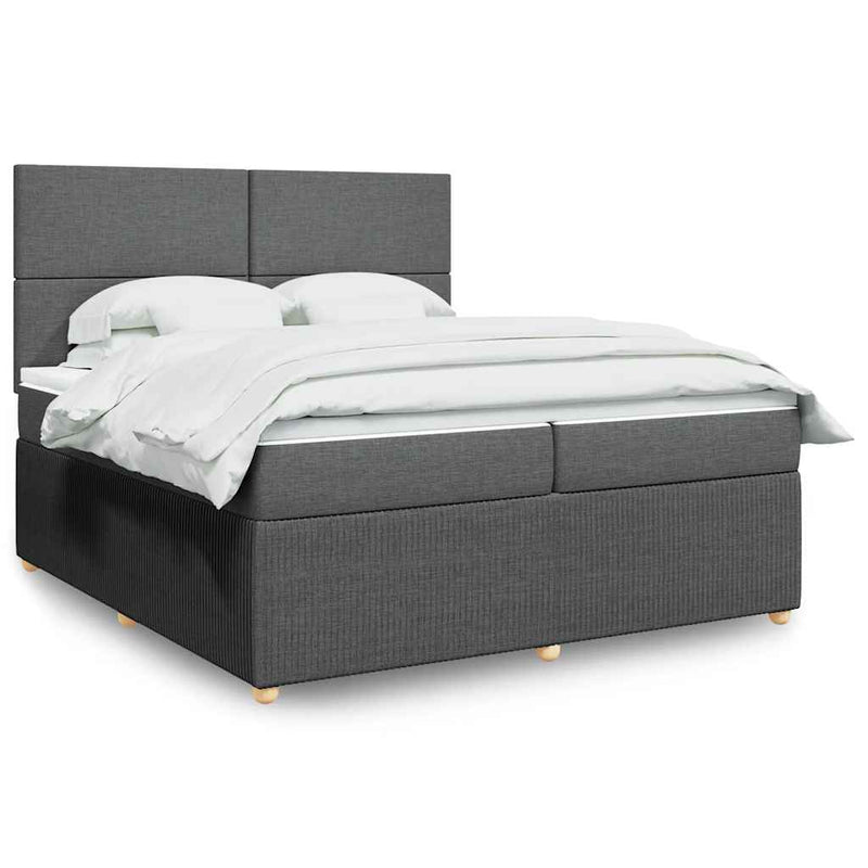 Pat box spring cu saltea, gri închis, 200x200 cm, textil