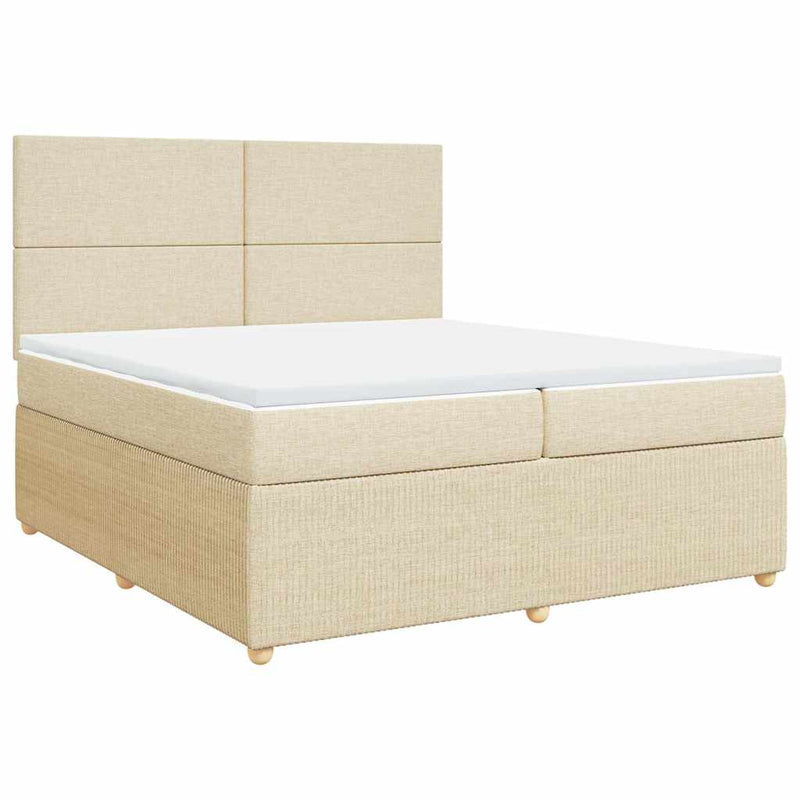 Pat box spring cu saltea, crem, 200x200 cm, textil