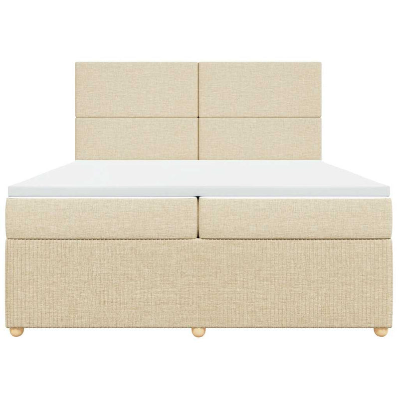 Pat box spring cu saltea, crem, 200x200 cm, textil