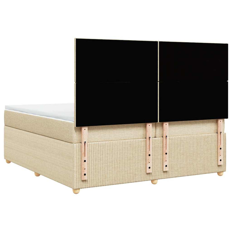 Pat box spring cu saltea, crem, 200x200 cm, textil