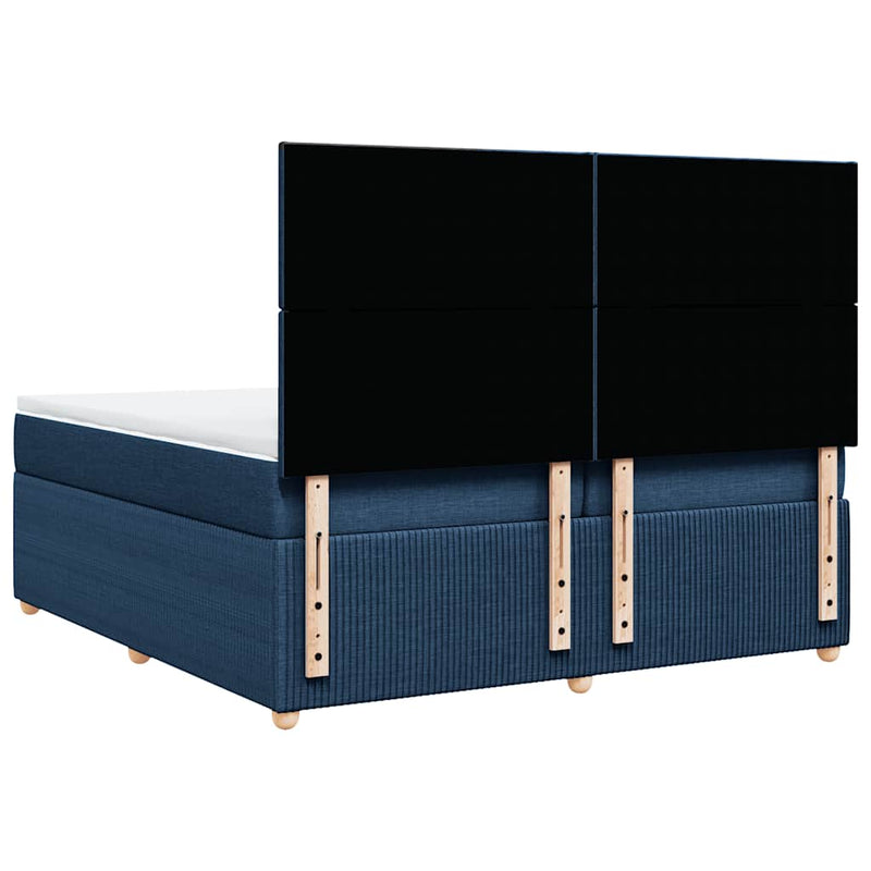 Pat box spring cu saltea, albastru, 200x200 cm, textil