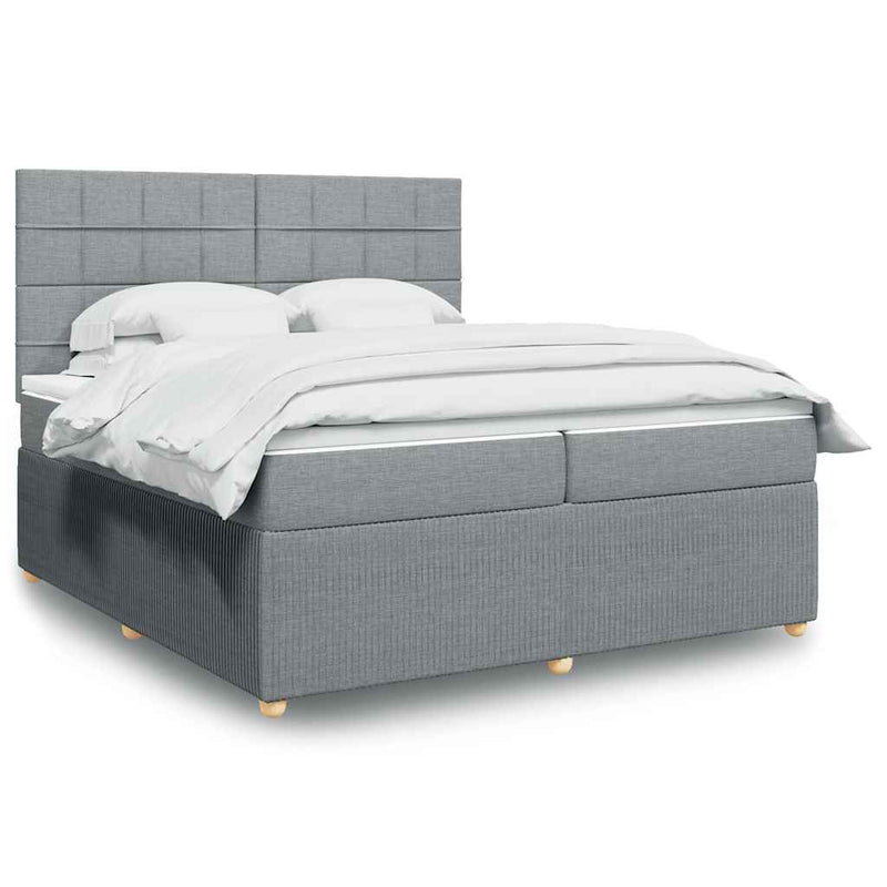 Pat box spring cu saltea, gri deschis, 200x200 cm, textil