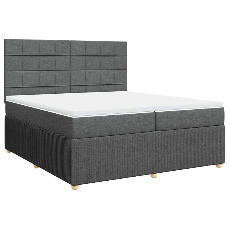 Pat box spring cu saltea, gri închis, 200x200 cm, textil