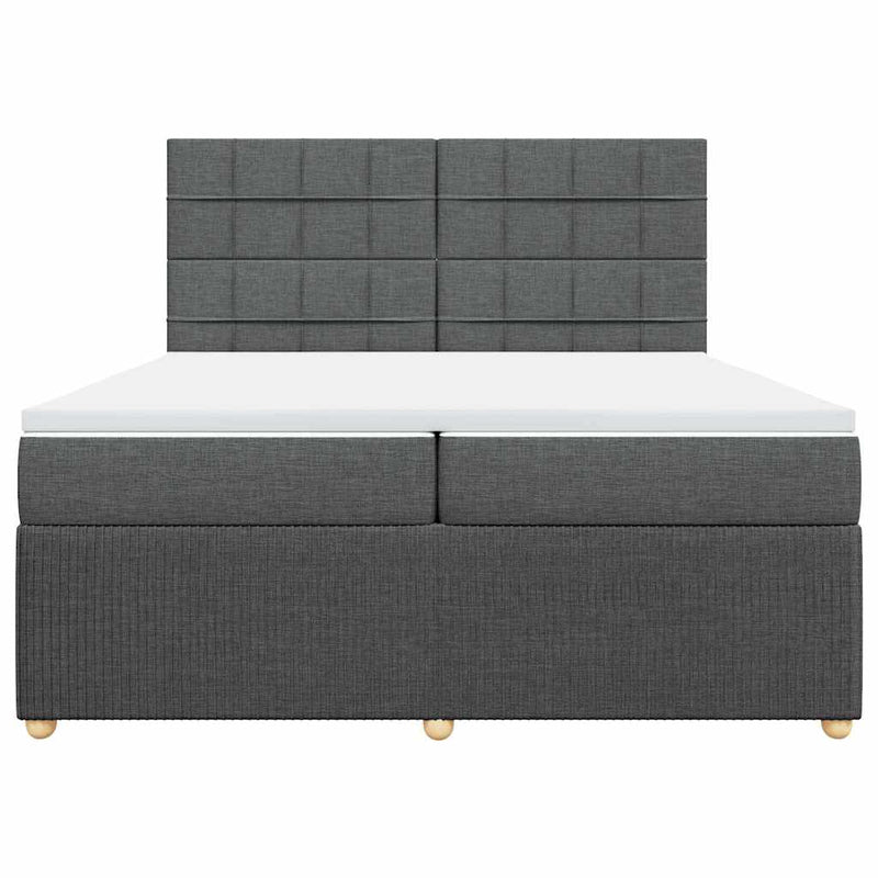 Pat box spring cu saltea, gri închis, 200x200 cm, textil